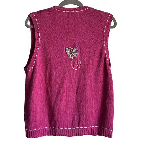 Mandal Bay VIntage Vest Butterfly Embroidered Grandmacore Teachercore Pink Zip L - Picture 6 of 6